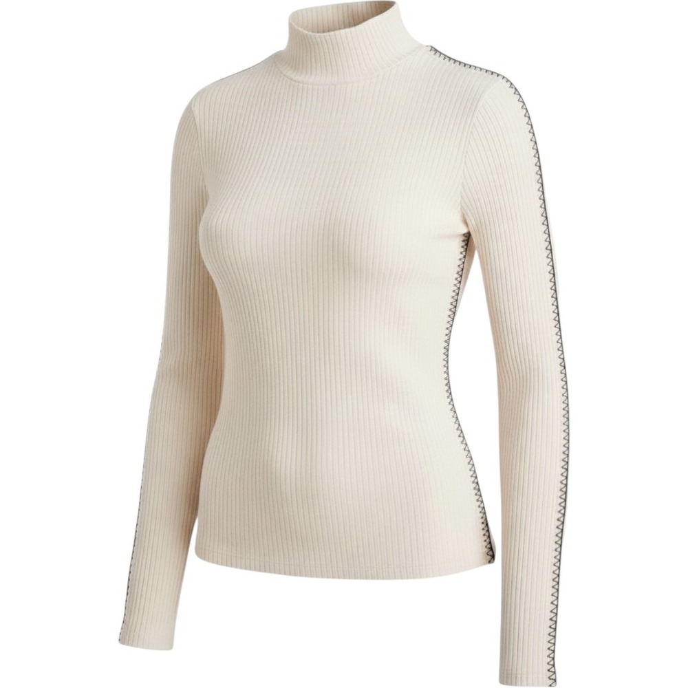 J.Crew Womens Mock Neck Ribbed Top Contrast Whipstitch Ivory CF279 Size L NEW
